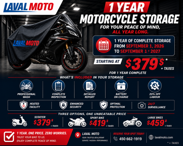 1 YEAR MOTORCYCLE STORAGE – STARTING AT $379 + TAX